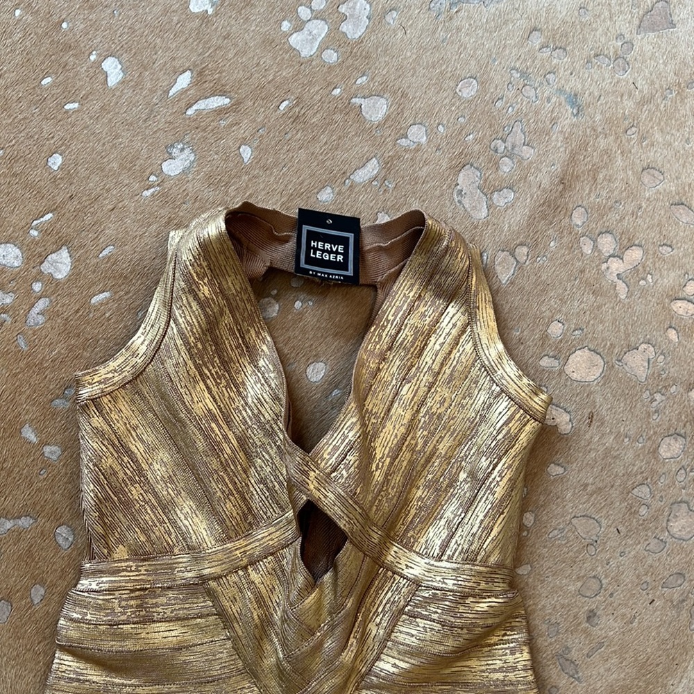 DIVINE HERVE LEGERE GOLD STRETCH MINI DRESS